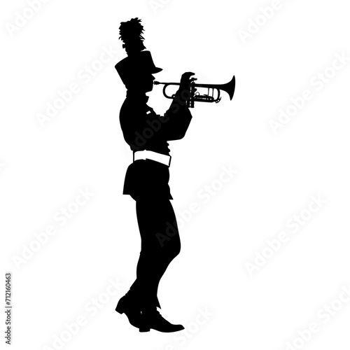 Silhouette marching band wind instrument player full body black color only
