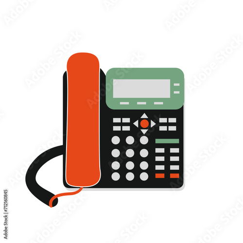 Telephone home office desk phone object modern communication style with caller ip for business design concept with wire connectivity. vector illustration.