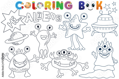 Vector coloring book with funny monsters