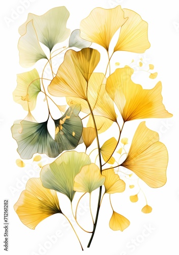 bright yellow watercolor ginkgo leaves illustration