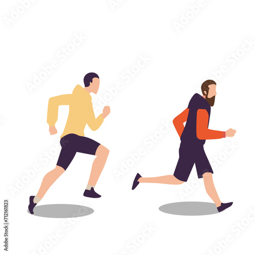 Man sport activities. running exercise. Strong guy in sport outfit, athletic men trainings and healthy male workout vector illustration  © Humanart