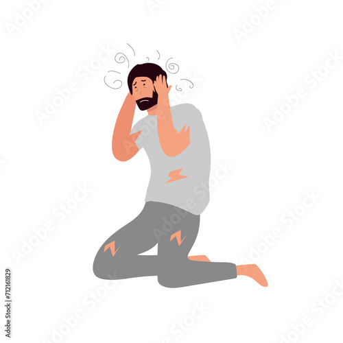 Male depression. Young man having frustration. Mental health problems concept. flat Vector illustration.