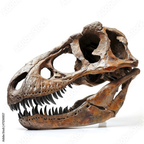 Huge real dinosaur skull isolated on white background