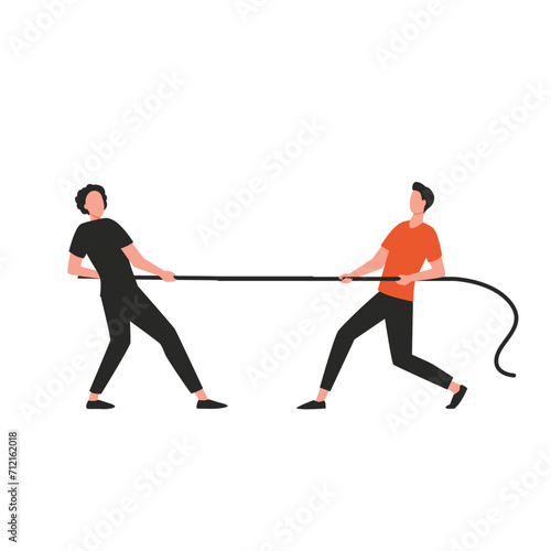 tug of war competition. traditional games concept flat vector illustration