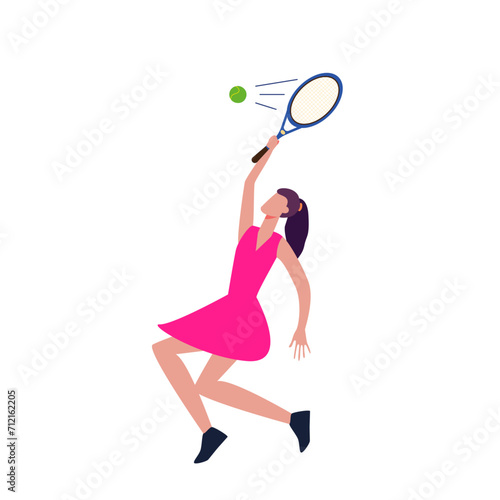 A young woman playing tennis. A flat character. Vector illustration playing tennis.