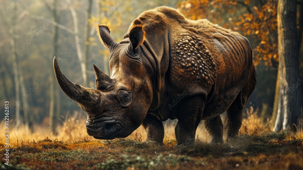 Fototapeta premium Woolly rhinoceros in its natural habitat