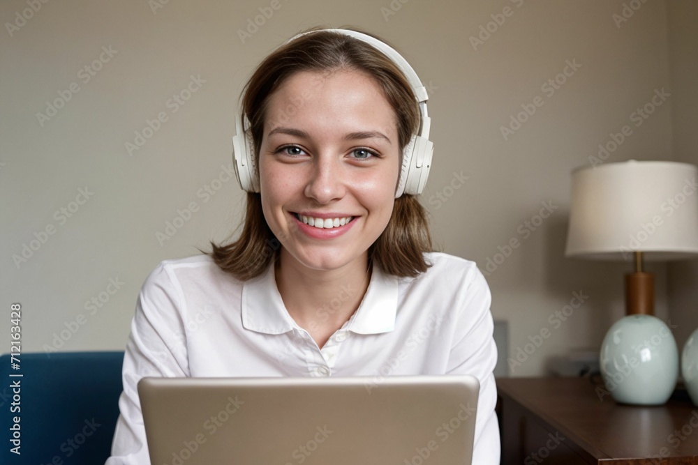 a remote worker in a video conference in a webcam view a remote worker in a video conference in a webcam view
