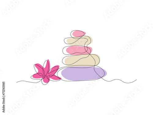 Abstract stack of hot stones, SPA logo,massage,continuous one line art hand drawing sketch photo