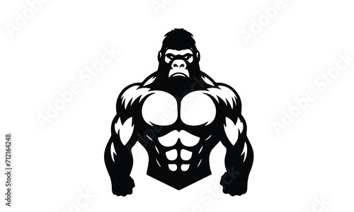 gorilla mascular body detailed vector or silhouette illustration , mascular gorilla