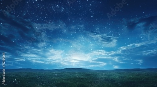 Panorama meadow with dark blue starry night sky background © JanNiklas