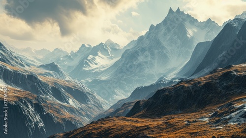 Beautiful mountain landscape with dark clouds