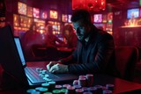 Man using laptop for online gambling.