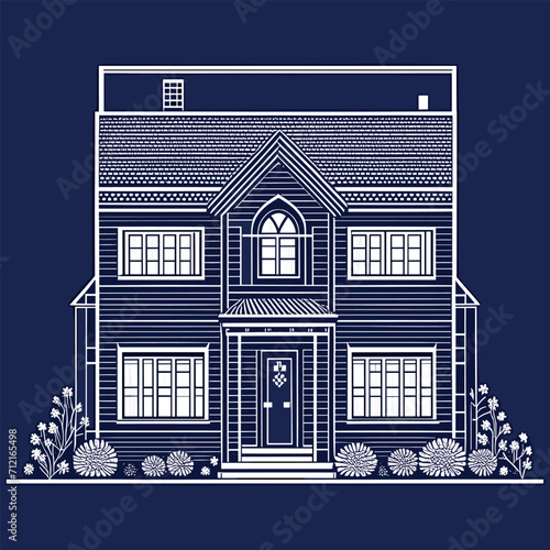 soundproofing home concept, dark blue house.  Modern style pictogram