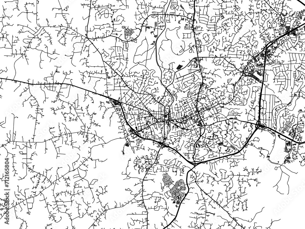 Vector road map of the city of  Chapel Hill  North Carolina in the United States of America with black roads on a white background.