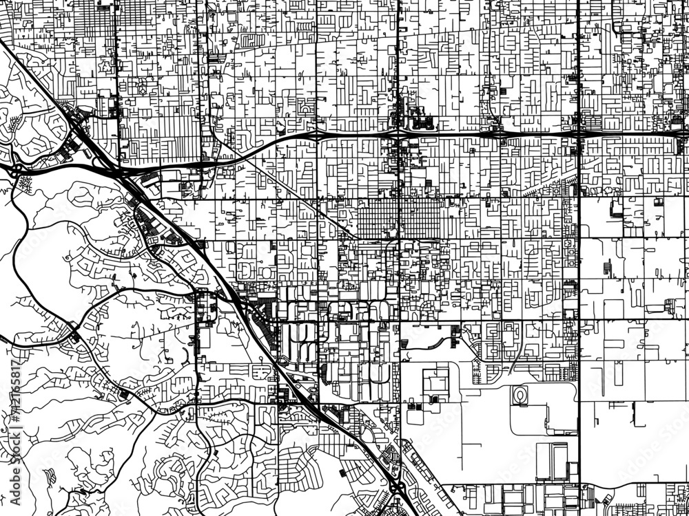 Vector road map of the city of  Chino  California in the United States of America with black roads on a white background.