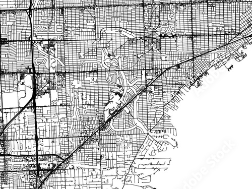 Vector road map of the city of  Coral Gables  Florida in the United States of America with black roads on a white background.