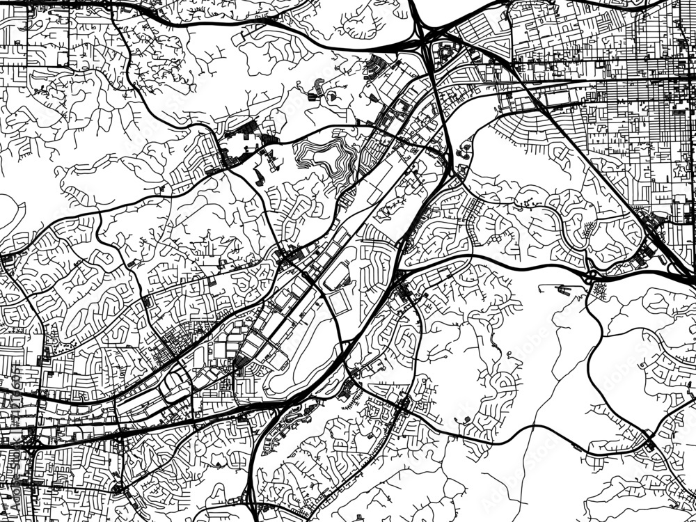 Vector road map of the city of  Diamond Bar  California in the United States of America with black roads on a white background.