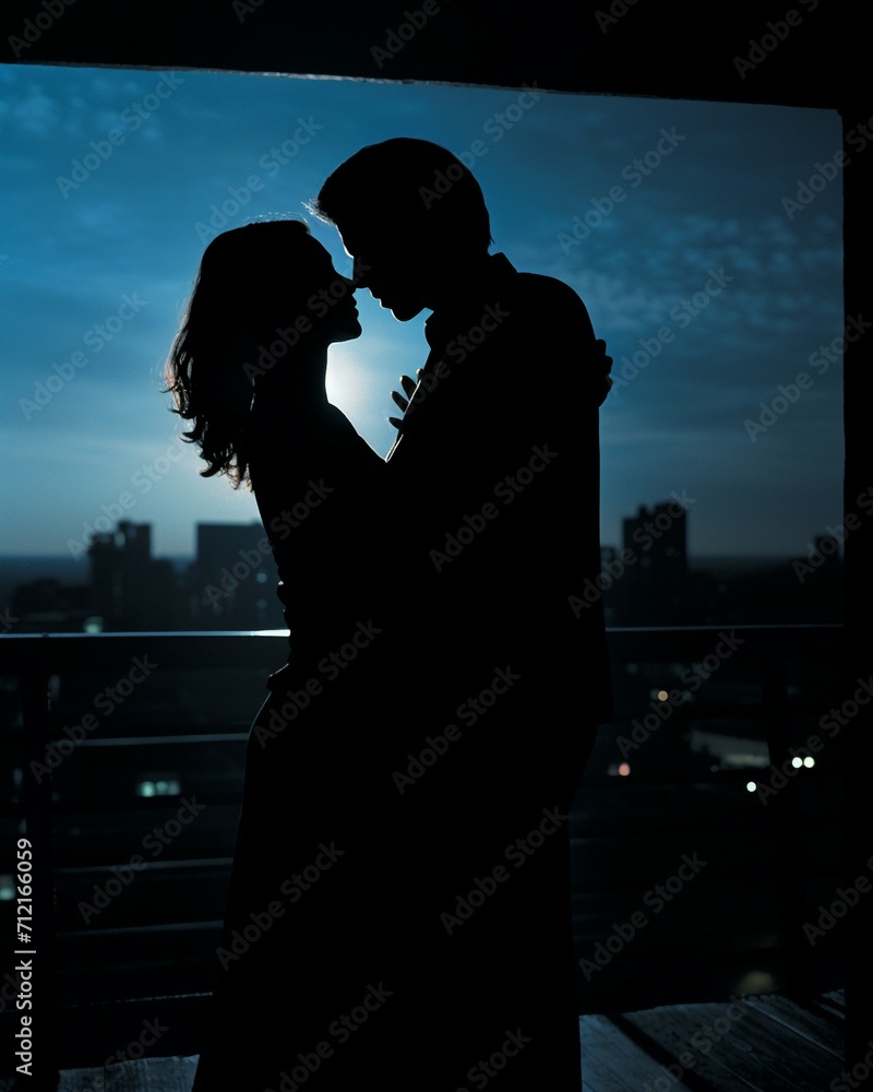Young couple dancing on the roof