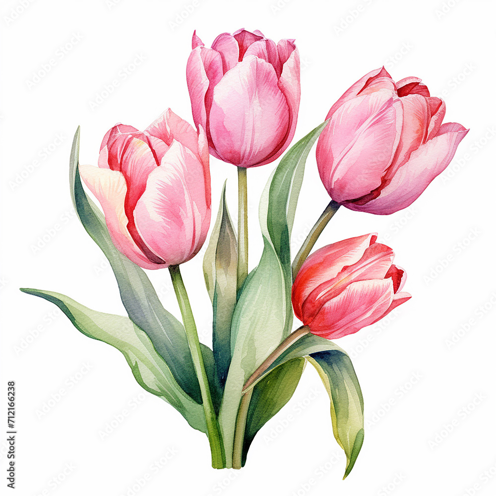 custom made wallpaper toronto digitalBouquet of pink tulips isolated on white background. Watercolor illustration