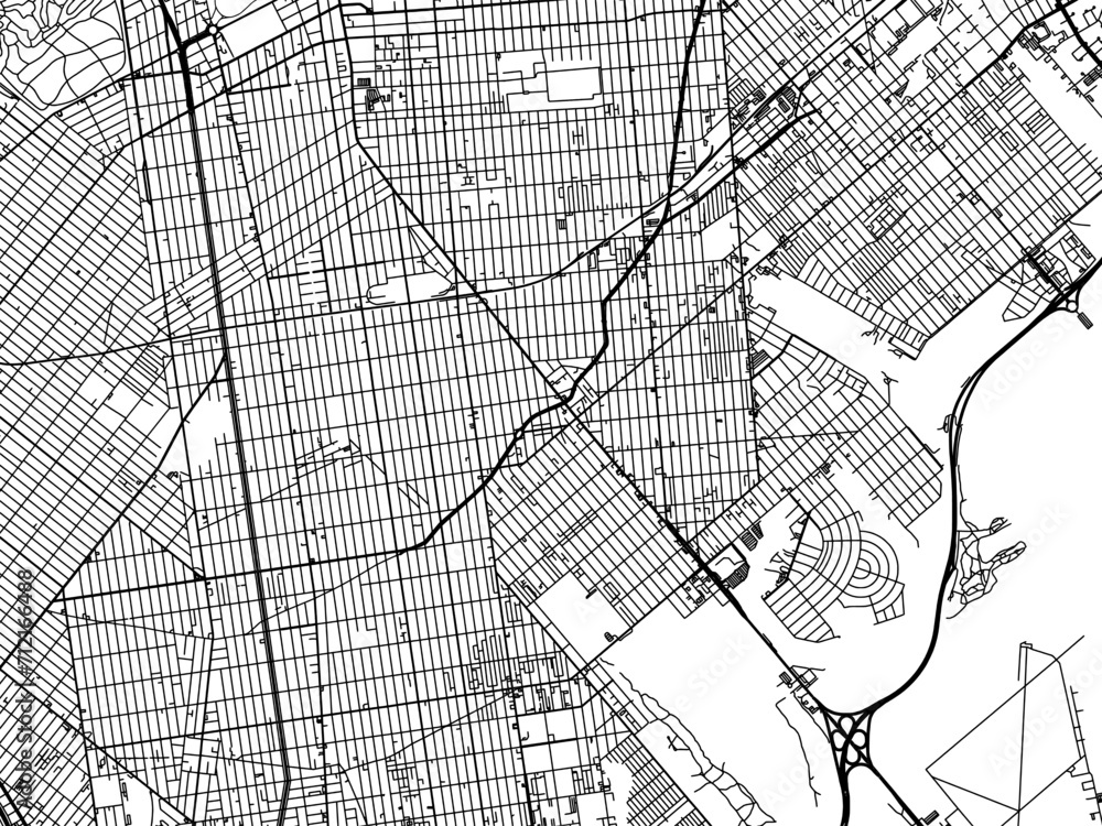 Fototapeta premium Vector road map of the city of Flatlands New York in the United States of America with black roads on a white background.