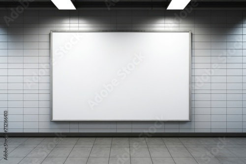 Blank billboard on metro station. Mock up. Poster in the station hallway. Outdoor advertising