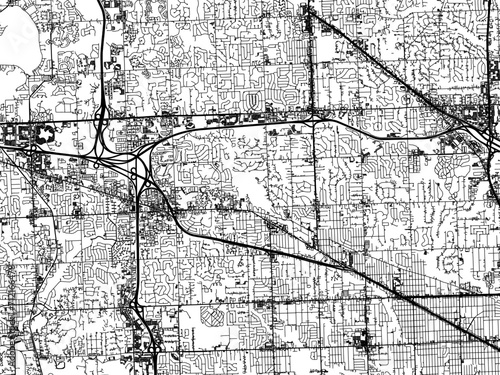 Vector road map of the city of  Farmington Hills  Michigan in the United States of America with black roads on a white background.