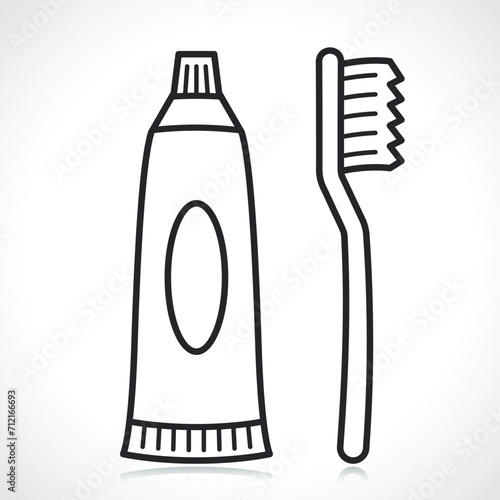 toothbrush and toothpaste line icon