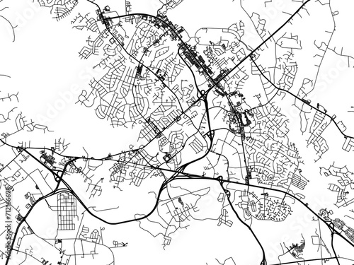 Vector road map of the city of  Jacksonville  North Carolina in the United States of America with black roads on a white background.