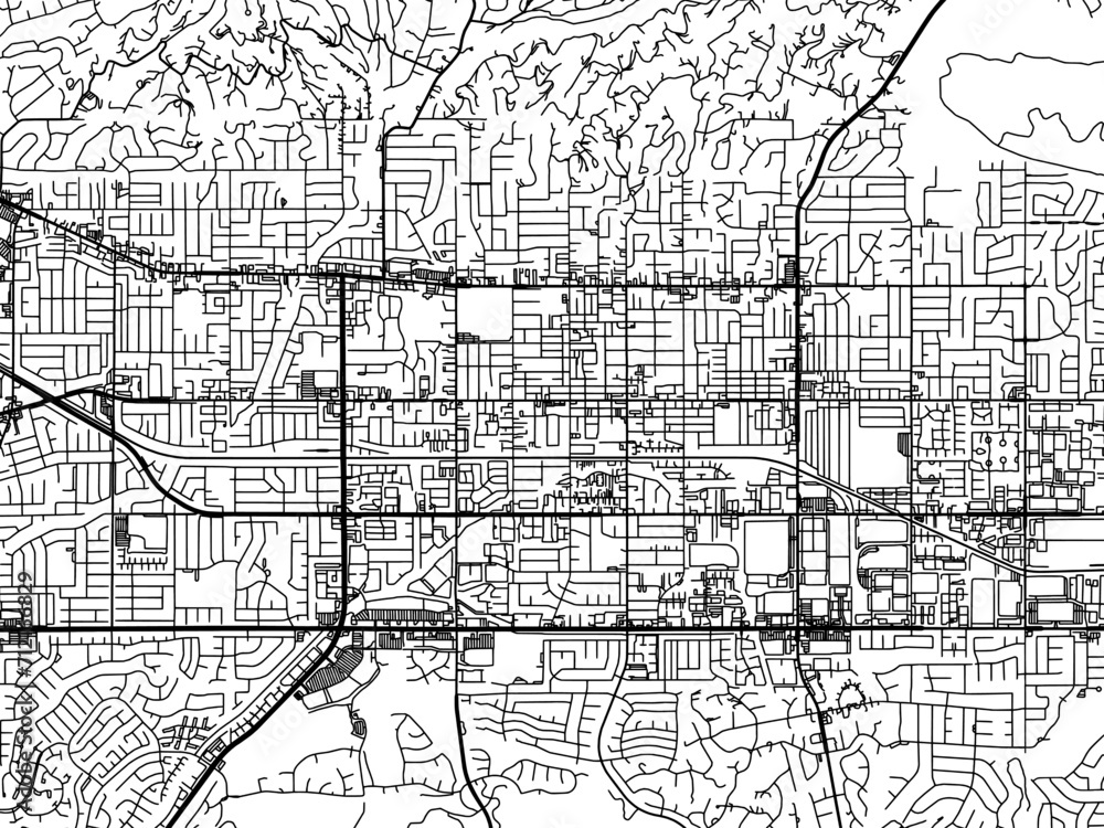 Vector road map of the city of  La Habra  California in the United States of America with black roads on a white background.
