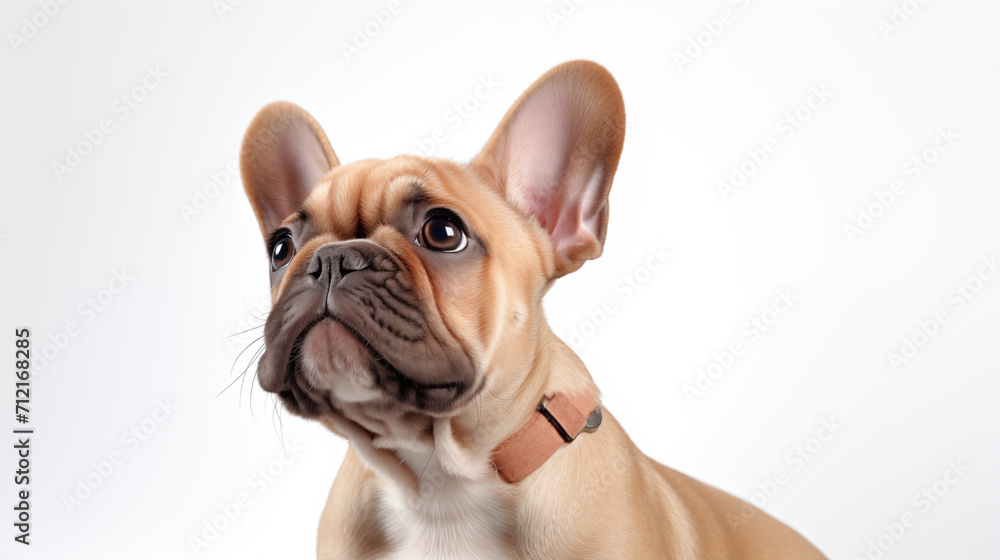 photograph brown french bulldog on white background