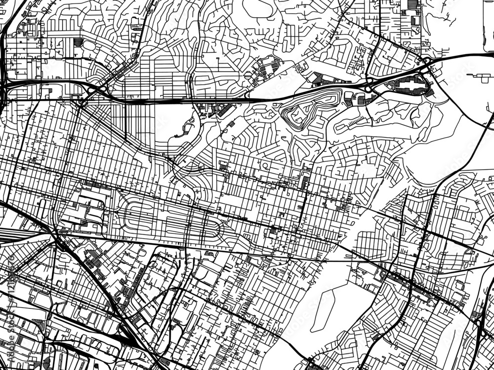 Vector road map of the city of  Montebello  California in the United States of America with black roads on a white background.