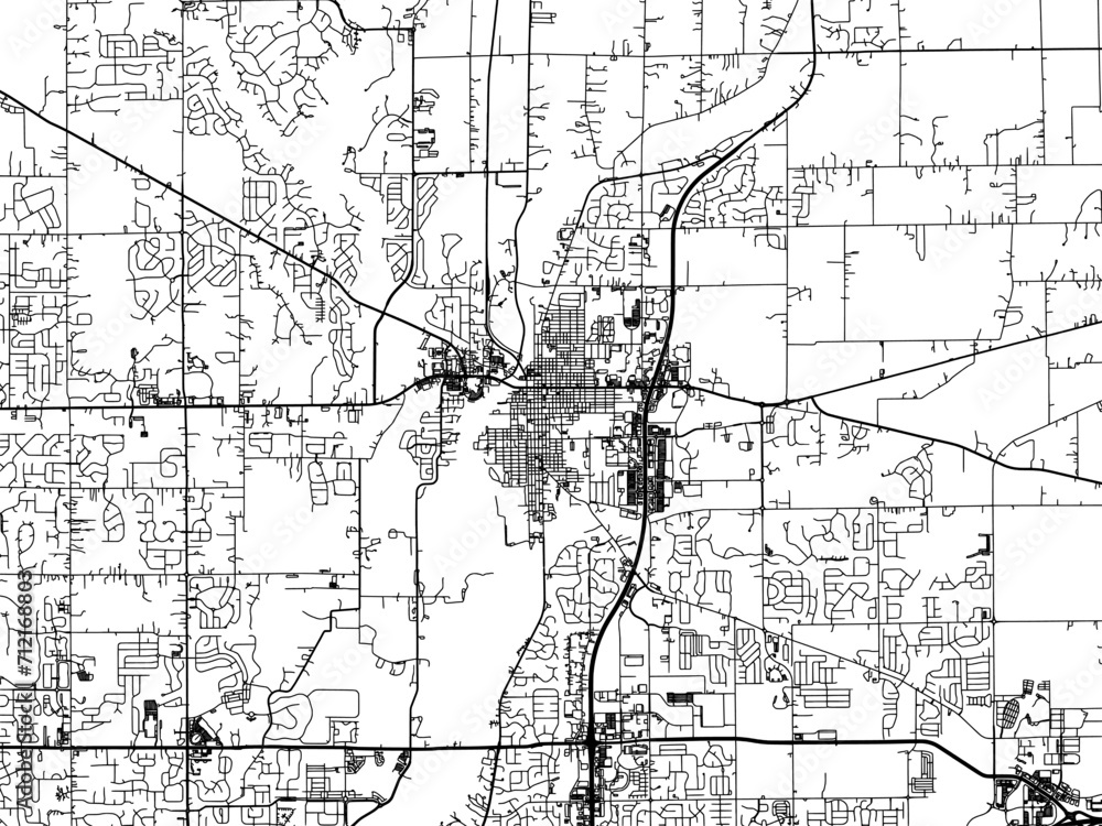 Vector road map of the city of  Noblesville  Indiana in the United States of America with black roads on a white background.