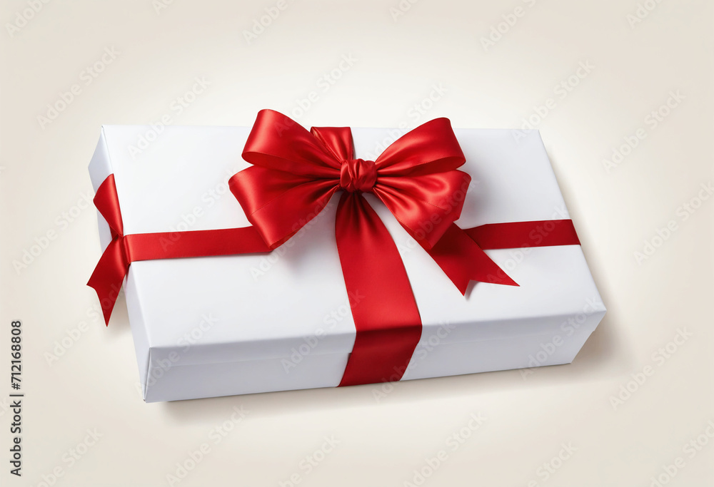 White paper box with gift red satin bow. White paper box with gift red satin bow.