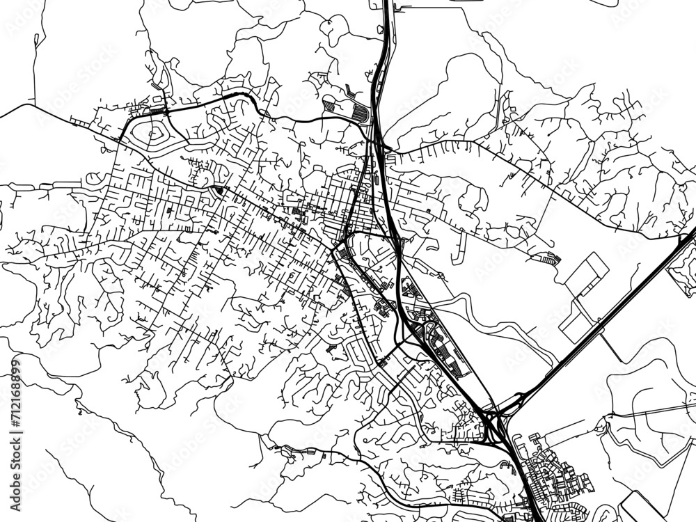 Vector road map of the city of  Novato  California in the United States of America with black roads on a white background.