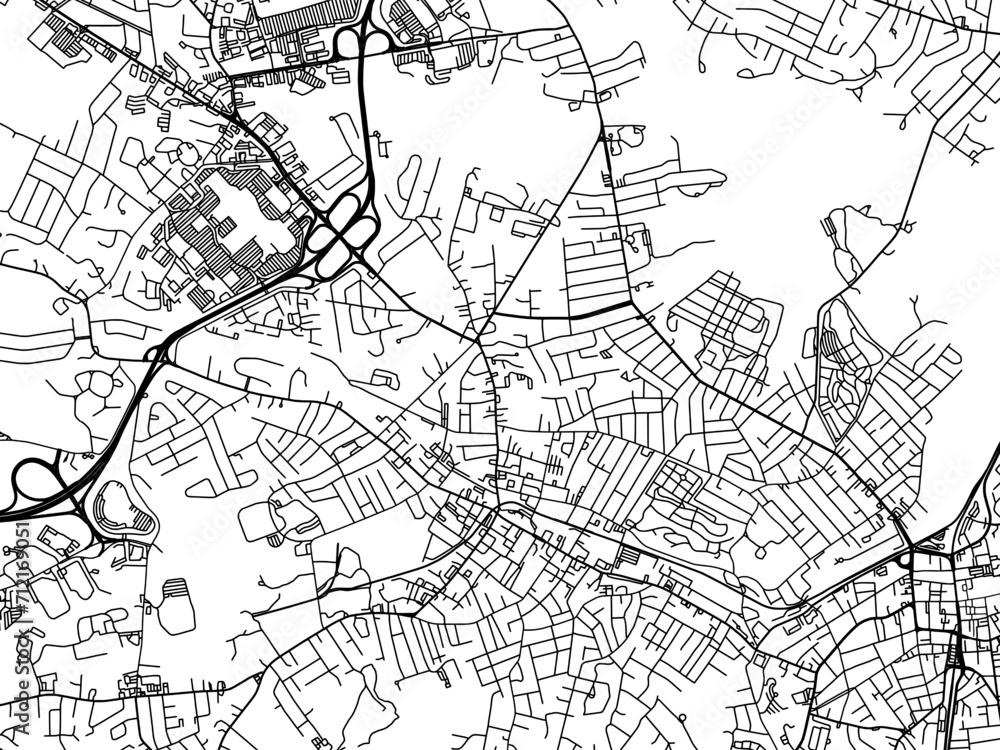 Vector road map of the city of  Peabody  Massachusetts in the United States of America with black roads on a white background.