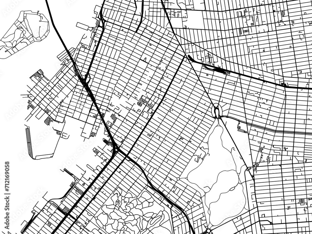 Fototapeta premium Vector road map of the city of Park Slope New York in the United States of America with black roads on a white background.