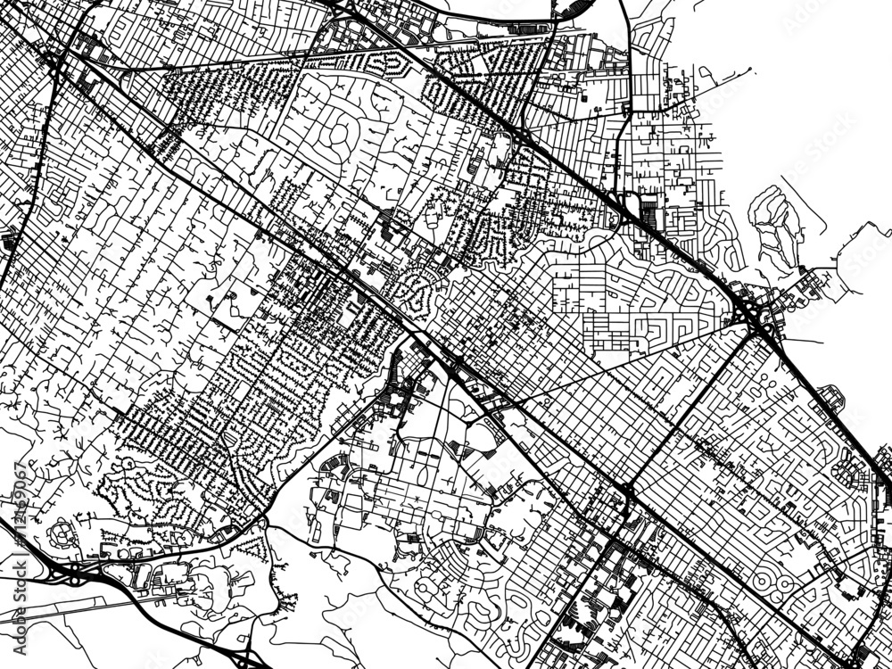 Vector road map of the city of  Palo Alto  California in the United States of America with black roads on a white background.