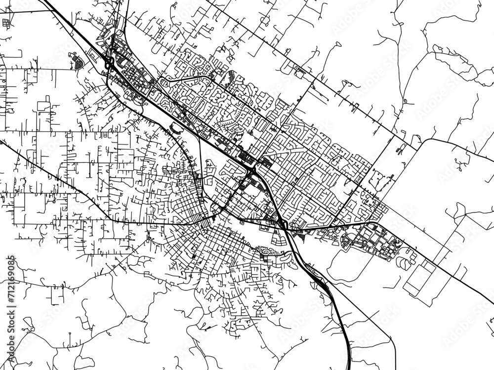 Vector road map of the city of  Petaluma  California in the United States of America with black roads on a white background.