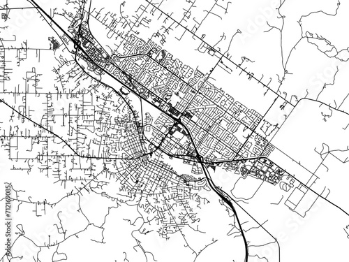 Vector road map of the city of  Petaluma  California in the United States of America with black roads on a white background.