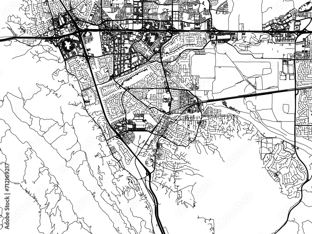 Vector road map of the city of  Pleasanton  California in the United States of America with black roads on a white background.