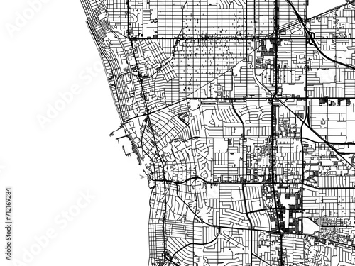 Vector road map of the city of Redondo Beach California in the United States of America with black roads on a white background.