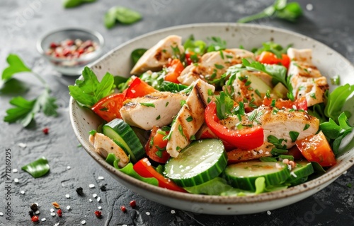 chicken salad on table with vegetables