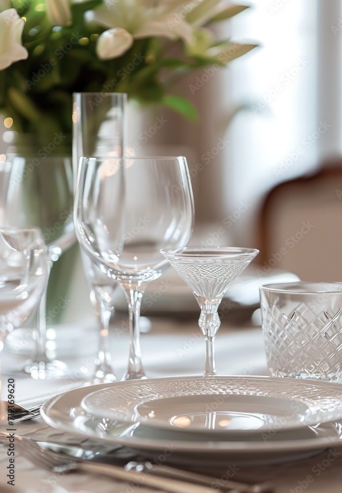 A set of white glassware. Table setting A set of white glassware. Table setting