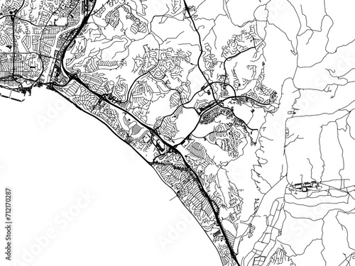 Vector road map of the city of  San Clemente  California in the United States of America with black roads on a white background.