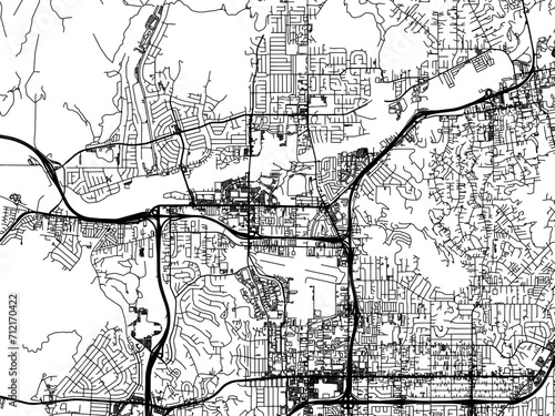 Vector road map of the city of Santee California in the United States of America with black roads on a white background.