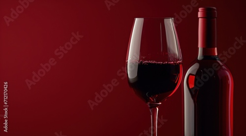 close up of red wine bottle and a glass