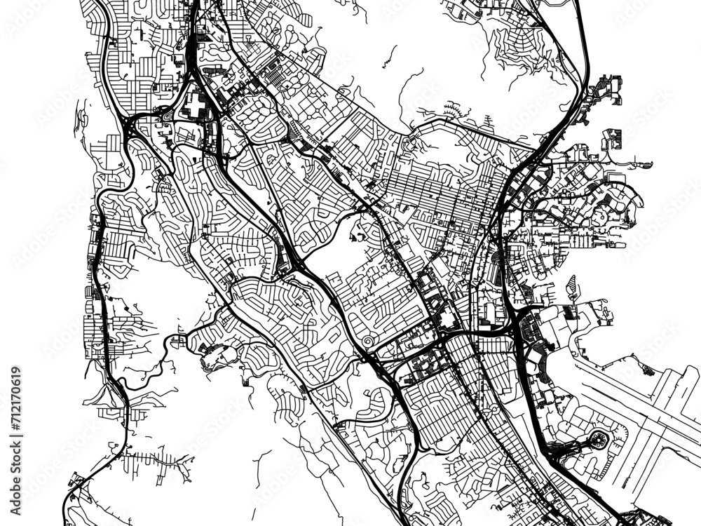 Naklejka premium Vector road map of the city of South San Francisco California in the United States of America with black roads on a white background.
