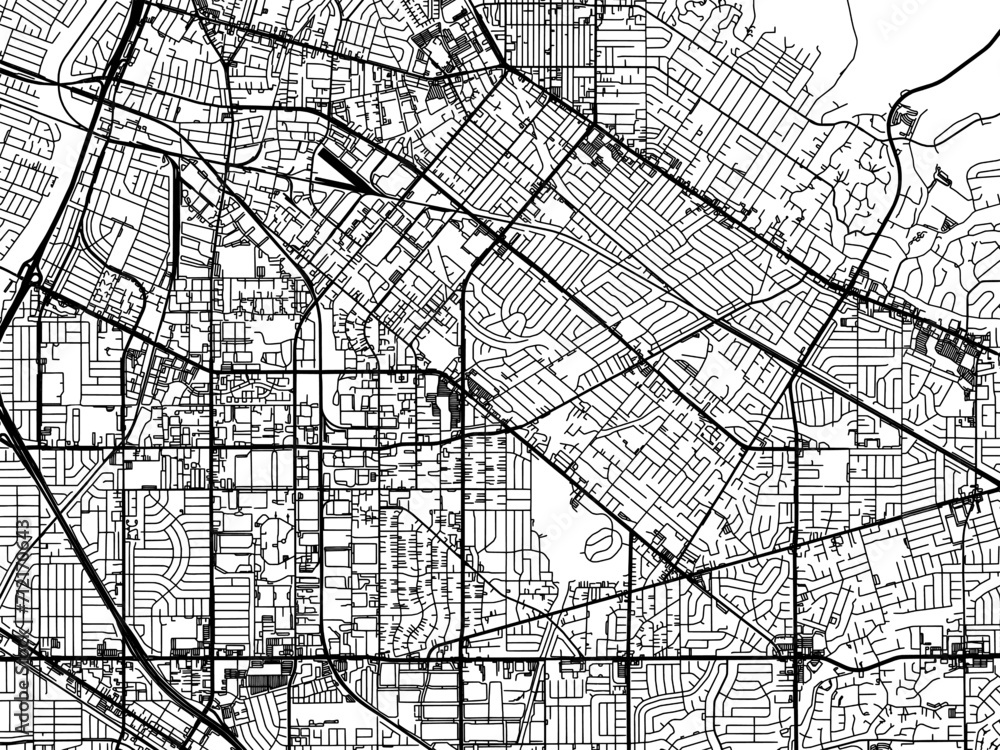 Vector road map of the city of  South Whittier  California in the United States of America with black roads on a white background.