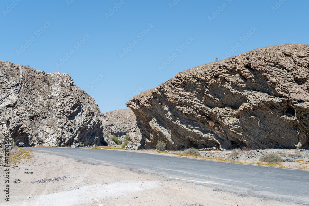 road among rock formations near Kuiseb pass in Naukluft desert, Namibia