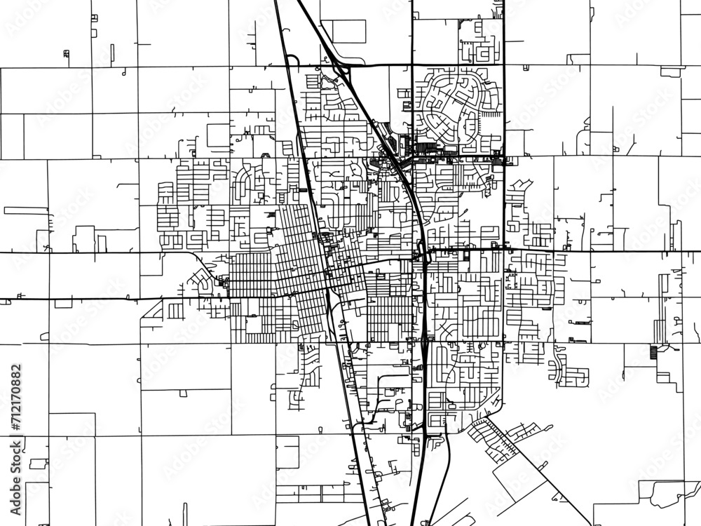 Vector road map of the city of Tulare California in the United States